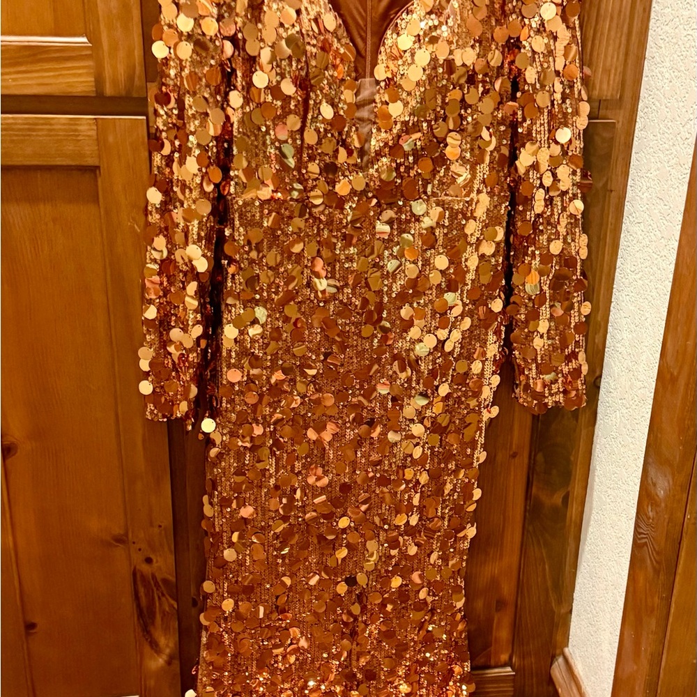 Faeristy - Sequin Long Sleeve Dress - Orange 🍊